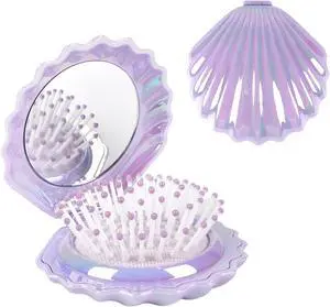 Metallic Shinning Finish Foldable Travel Hair Brushes with Mirror Shell Shape Portable Folding Pocket Hair Brush Mini Hair Comb Compact Size Hair Massage Comb (Purple) Metallic Shinning Finish Foldable Travel Hair Brushes with Mirror Shell Shape Portable Folding Pocket Hair Brush Mini Hair Comb Compact Size Hair Massage Comb (Purple)