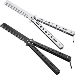 Boao 2 Pcs Butterfly Style Comb Stainless Steel Folding, Black, Silver Boao 2 Pcs Butterfly Style Comb Stainless Steel Folding, Black, Silver