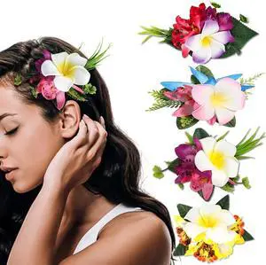 Ahoney Hawaiian Plumeria Flower Hair Accessories for Women and Girls - 4 Pieces Artificial Flower Barrettes and Pins for Beach, Luau Outfits, Party Hairstyles, and Decor Ahoney Hawaiian Plumeria Flower Hair Accessories for Women and Girls - 4 Pieces Artificial Flower Barrettes and Pins for Beach, Luau Outfits, Party Hairstyles, and Decor