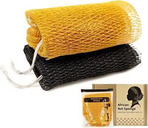 Authentic African Net Sponge with Knots,Travel Bath Sponge,Extra Rough Body&Back Scrubber,Extra Long Stretchable Bath Net up to 47 Inches,Durable,Quick-Dry African Net with Zipper Bag (Black/Gold) Authentic African Net Sponge with Knots,Travel Bath Sponge,Extra Rough Body&Back Scrubber,Extra Long Stretchable Bath Net up to 47 Inches,Durable,Quick-Dry African Net with Zipper Bag (Black/Gold)