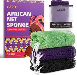 CZZXI 3-Pack African Net Sponge, Back Exfoliating Body Scrubber CZZXI 3-Pack African Net Sponge, Back Exfoliating Body Scrubber