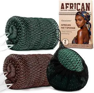 2 Pack African Net Sponge Exfoliating Body Scrubber Bath Sponge for Daily Use (Dark Brown+Dark Green) 2 Pack African Net Sponge Exfoliating Body Scrubber Bath Sponge for Daily Use (Dark Brown+Dark Green)