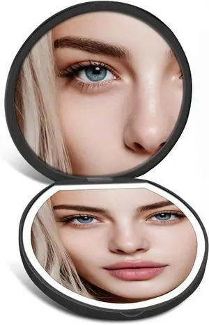 Magnifying Mirror, Rechargeable Compact Makeup Mirror with Light 40X Black Magnifying Mirror, Rechargeable Compact Makeup Mirror with Light 40X Black