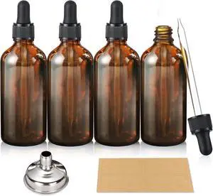 AOZITA 4 Pack, 100ml Dropper Bottles with 1 Funnel & 4 Labels - Essential Oils Bottles for Health, Personal Care & Beauty - 3.4oz Thick Dark Amber Glass Tincture Bottle with Eye Droppers, Leakproof AOZITA 4 Pack, 100ml Dropper Bottles with 1 Funnel & 4 Labels - Essential Oils Bottles for Health, Personal Care & Beauty - 3.4oz Thick Dark Amber Glass Tincture Bottle with Eye Droppers, Leakproof