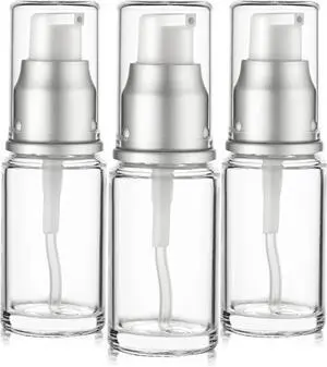 VitalUp 0.5 Oz 15ml Refillable Luxury Clear Glass Lotion Travel Pump Bottle with Silver Cap for Cosmetics, Lotion, Body Cream, Sanitizers, Cream, Foundation (Pack of 3) VitalUp 0.5 Oz 15ml Refillable Luxury Clear Glass Lotion Travel Pump Bottle with Silver Cap for Cosmetics, Lotion, Body Cream, Sanitizers, Cream, Foundation (Pack of 3)