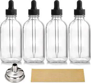 AOZITA 4 Pack, 4 oz Dropper Bottles with 1 Funnel & 4 Labels - Essential Oils Bottles for Health, Personal Care & Beauty - 120ml Thick Clear Glass Tincture Bottles with Eye Droppers, Leakproof AOZITA 4 Pack, 4 oz Dropper Bottles with 1 Funnel & 4 Labels - Essential Oils Bottles for Health, Personal Care & Beauty - 120ml Thick Clear Glass Tincture Bottles with Eye Droppers, Leakproof