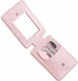 Eyebrow Trimmer Kit, 5-in-1 Set with Eyebrow Scissors, Eyebrow Razor, Tweezer, Brush, and Mirror for Women, Includes Leather Carry-Around Bag (Pink). Eyebrow Trimmer Kit, 5-in-1 Set with Eyebrow Scissors, Eyebrow Razor, Tweezer, Brush, and Mirror for Women, Includes Leather Carry-Around Bag (Pink).