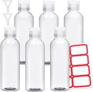 6 Pack Travel Bottles - Travel Containers for Toiletries - TSA Approved Size - Refillable Empty Plastic Bottles with 2 Labels, Funnels & Carry Bag - For Shampoo, Lotion, Conditioner, Sanitizer - 3.4oz 6 Pack Travel Bottles - Travel Containers for Toiletries - TSA Approved Size - Refillable Empty Plastic Bottles with 2 Labels, Funnels & Carry Bag - For Shampoo, Lotion, Conditioner, Sanitizer - 3.4oz