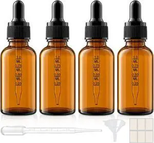 PrettyCare 4 Pack 1 oz Amber Glass Dropper Bottle with Black Cap, 30ml Tincture Bottles with Graduated Droppers - Small Eye Dropper Bottles for Essential Oils, Beauty & Travel PrettyCare 4 Pack 1 oz Amber Glass Dropper Bottle with Black Cap, 30ml Tincture Bottles with Graduated Droppers - Small Eye Dropper Bottles for Essential Oils, Beauty & Travel