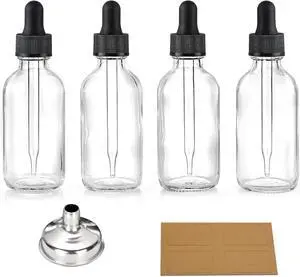 4 Pcs, 2 oz Clear Eye Dropper Bottles with 1 Stainless Steel Funnels & 4 Labels - Black Caps 60ml Thick Glass Tincture Bottles - Leakproof Essential Oils Bottles for Health, Personal Care & Beauty 4 Pcs, 2 oz Clear Eye Dropper Bottles with 1 Stainless Steel Funnels & 4 Labels - Black Caps 60ml Thick Glass Tincture Bottles - Leakproof Essential Oils Bottles for Health, Personal Care & Beauty