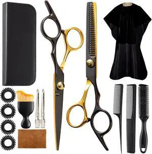 15 pcs Hair Cutting Scissors Professional, Thinning Shears for Hair Cutting, Black Gold Stainless Steel Barber Scissors, Lengnoyp Haircut Scissors Hair Cutting Kit for Women, Men 15 pcs Hair Cutting Scissors Professional, Thinning Shears for Hair Cutting, Black Gold Stainless Steel Barber Scissors, Lengnoyp Haircut Scissors Hair Cutting Kit for Women, Men