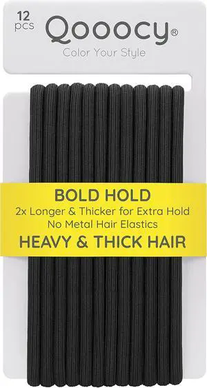 Extra Long Hair Tie for Thick and Curly Hair - Elastic Ponytail Holders for Women or Men, No Metal Bands, Long-Lasting Braids Accessories, 12 Count, Black Extra Long Hair Tie for Thick and Curly Hair - Elastic Ponytail Holders for Women or Men, No Metal Bands, Long-Lasting Braids Accessories, 12 Count, Black