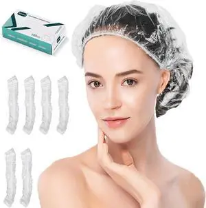 Tobvory Disposable Shower Caps - 100PCS Plastic Cap Waterproof For Women Tobvory Disposable Shower Caps - 100PCS Plastic Cap Waterproof For Women
