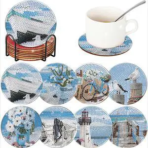 8 Pcs Beach Diamond Art Coasters for Adults, Retro Diamond Painting Coasters with Holder, Non-Slip Cork Base, Easy DIY Beginner Gem Art Kits, Handmade Table Decor for Gifts Bar Kitchen Decoration 8 Pcs Beach Diamond Art Coasters for Adults, Retro Diamond Painting Coasters with Holder, Non-Slip Cork Base, Easy DIY Beginner Gem Art Kits, Handmade Table Decor for Gifts Bar Kitchen Decoration