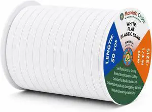 Mandala Crafts 50 Yards ¼ Inch 6mm White Elastic Bands for Sewing | Flat Braided Stretch Straps Roll for Waistbands, Crafts, Garments Face Masks, Hair Ties, Swimwear, Machine Washable & Durable Mandala Crafts 50 Yards ¼ Inch 6mm White Elastic Bands for Sewing | Flat Braided Stretch Straps Roll for Waistbands, Crafts, Garments Face Masks, Hair Ties, Swimwear, Machine Washable & Durable