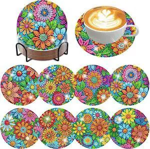 ijbnhd 8 Pcs Flowers Diamond Art Coasters with Holder (Cork Wooden Pad) | DIY Flowers Diamond Painting Coasters 5D Diamond Art Coaster with Cork Pads for Adults for Holiday Gift ijbnhd 8 Pcs Flowers Diamond Art Coasters with Holder (Cork Wooden Pad) | DIY Flowers Diamond Painting Coasters 5D Diamond Art Coaster with Cork Pads for Adults for Holiday Gift