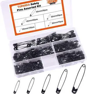 TUPARKA 5 Sizes Black Safety Pins Assorted 25-55mm Small and Large Safety Pins for Art Craft Sewing Jewelry Making in a PP Box (300 pcs) TUPARKA 5 Sizes Black Safety Pins Assorted 25-55mm Small and Large Safety Pins for Art Craft Sewing Jewelry Making in a PP Box (300 pcs)
