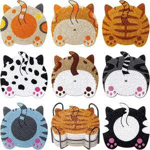 Snuvid Diamond Art Painting Coasters Kits, 8Pcs Cat Butt Coaster with Holder for Adults, Non-Slip DIY Dot Paint Craft Kits, Funny Cat Lover Gifts for Women Snuvid Diamond Art Painting Coasters Kits, 8Pcs Cat Butt Coaster with Holder for Adults, Non-Slip DIY Dot Paint Craft Kits, Funny Cat Lover Gifts for Women