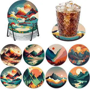 ijbnhd 8 Pcs Sunset Diamond Painting Coasters with Holder 4X4inch | Abstract Landscape Diamond Art Coasters Diamond Painting Kits for Beginners, Adults Art Craft Supplies ijbnhd 8 Pcs Sunset Diamond Painting Coasters with Holder 4X4inch | Abstract Landscape Diamond Art Coasters Diamond Painting Kits for Beginners, Adults Art Craft Supplies