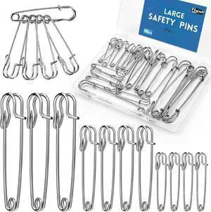 Large Safety Pins, 20 Pack Heavy Duty Safety Pins 3 Size 2" 3" 4" | Stainless Steel Safety Pin for Clothes, Blankets, Laundry, Leather Canvas, DIY Crafts (Silver) Large Safety Pins, 20 Pack Heavy Duty Safety Pins 3 Size 2" 3" 4" | Stainless Steel Safety Pin for Clothes, Blankets, Laundry, Leather Canvas, DIY Crafts (Silver)