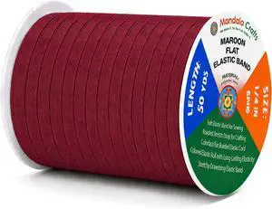 Mandala Crafts 50 Yards ¼ Inch 6mm Maroon Elastic Bands for Sewing | Flat Braided Stretch Straps Roll for Waistbands, Crafts, Garments Face Masks, Hair Ties, Swimwear, Machine Washable & Durable Mandala Crafts 50 Yards ¼ Inch 6mm Maroon Elastic Bands for Sewing | Flat Braided Stretch Straps Roll for Waistbands, Crafts, Garments Face Masks, Hair Ties, Swimwear, Machine Washable & Durable