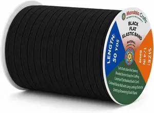 Mandala Crafts 50 Yards 1/4 6mm Black Elastic Bands for Sewing | Flat Braided Stretch Straps Roll for Waistbands, Crafts, Garments Face Masks, Hair Ties, Swimwear, Machine Washable & Durable Mandala Crafts 50 Yards 1/4 6mm Black Elastic Bands for Sewing | Flat Braided Stretch Straps Roll for Waistbands, Crafts, Garments Face Masks, Hair Ties, Swimwear, Machine Washable & Durable