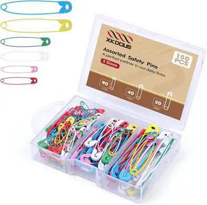 XKDOUS Safety Pins - 150 Pcs Assorted Sizes 6 Color Pins Bulk | Small & Large Heavy Duty for Clothes, Sewing, Craft XKDOUS Safety Pins - 150 Pcs Assorted Sizes 6 Color Pins Bulk | Small & Large Heavy Duty for Clothes, Sewing, Craft
