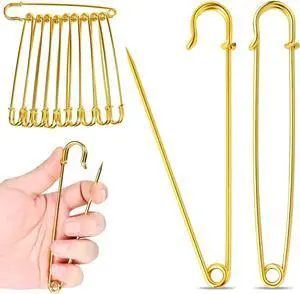 Extra Large Safety Pins Heavy Duty, 5 in Gold Big Safety Pins, 10 PCS Giant Safety Pin for Clothes, Diaper, Blankets, Leather, Canvas, Decorativeions (1, Gold) Extra Large Safety Pins Heavy Duty, 5 in Gold Big Safety Pins, 10 PCS Giant Safety Pin for Clothes, Diaper, Blankets, Leather, Canvas, Decorativeions (1, Gold)