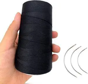Thick Polyester Thread for Wig Making & Hair Extension Sewing, Black, 3 Pcs Curved Needles Thick Polyester Thread for Wig Making & Hair Extension Sewing, Black, 3 Pcs Curved Needles