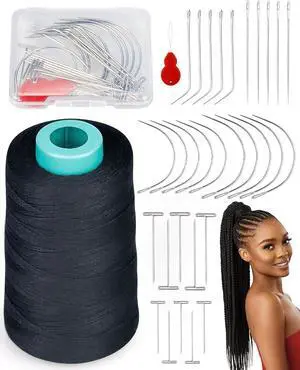 FIVEIZERO 900yd Black Sew in Hair Extension Thread and 30pcs T/C/J/I Needle | 1Roll Hair Thread;4-ply polyester weaving thread;Hair Weave Threads for Hair Extensions,Hand Sewing & Making Wigs DIY FIVEIZERO 900yd Black Sew in Hair Extension Thread and 30pcs T/C/J/I Needle | 1Roll Hair Thread;4-ply polyester weaving thread;Hair Weave Threads for Hair Extensions,Hand Sewing & Making Wigs DIY