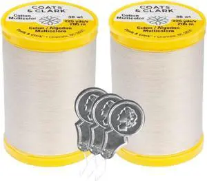 Coats & Clark Cotton All Purpose Sewing Thread 100% Mercerized Cotton 225 Yards Each Spool S970 2 Pack Bundle with 3 Bella's Crafts Needle Threaders (Natural) Coats & Clark Cotton All Purpose Sewing Thread 100% Mercerized Cotton 225 Yards Each Spool S970 2 Pack Bundle with 3 Bella's Crafts Needle Threaders (Natural)