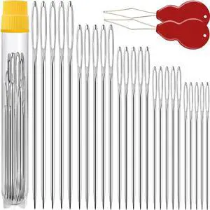 Premium Large Eye, Large Gauge Needles for Hand Sewing - Assorted Sizes, Including Embroidery - 25/50 PCs with 2 Threaders Premium Large Eye, Large Gauge Needles for Hand Sewing - Assorted Sizes, Including Embroidery - 25/50 PCs with 2 Threaders
