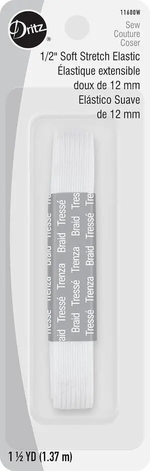 Dritz, 1/2-Inch x 1-1/2 Yards, White Soft Stretch Elastic Dritz, 1/2-Inch x 1-1/2 Yards, White Soft Stretch Elastic