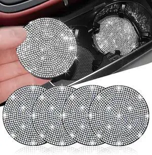 NBTEPEM 4pcs Bling Car Cup Holder Coaster, 2.75 inch Anti-Slip Shockproof Universal Fashion Coasters Insert Crystal Rhinestone Automotive Interior Accessories for Women (4 pcs, Silver) NBTEPEM 4pcs Bling Car Cup Holder Coaster, 2.75 inch Anti-Slip Shockproof Universal Fashion Coasters Insert Crystal Rhinestone Automotive Interior Accessories for Women (4 pcs, Silver)