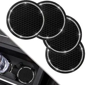 Car Coasters, 4 Pack Universal Vehicle Bling Car Coaster, COCASES Crystal Rhinestone Coaster for Cup Holders, Car Interior Accessories 2.75'' Silicone Anti Slip Car Coasters for Women (Black) Car Coasters, 4 Pack Universal Vehicle Bling Car Coaster, COCASES Crystal Rhinestone Coaster for Cup Holders, Car Interior Accessories 2.75'' Silicone Anti Slip Car Coasters for Women (Black)