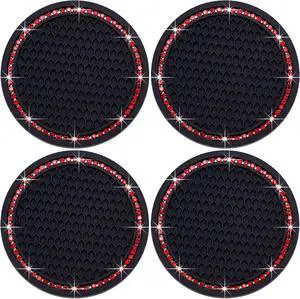4PCS Bling Cup Holder Coaster, 2.75 Inch Auto Car Cup Holder Insert Coasters, Soft Silicone Anti-Slip Shockproof, Universal Vehicle Interior Accessories for Women Girls (Black & Red) 4PCS Bling Cup Holder Coaster, 2.75 Inch Auto Car Cup Holder Insert Coasters, Soft Silicone Anti-Slip Shockproof, Universal Vehicle Interior Accessories for Women Girls (Black & Red)