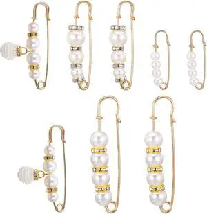 8pcs Pearl Brooch Pins, Decorative Safety Pins for Clothing with White Pearls, Pant Pin for Long Pants Clothes, Faux Rhinestones Brooches for Women Girl Pants Extender 8pcs Pearl Brooch Pins, Decorative Safety Pins for Clothing with White Pearls, Pant Pin for Long Pants Clothes, Faux Rhinestones Brooches for Women Girl Pants Extender