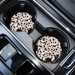 WOCOCN Cute Cup Holder Coasters for Your Car with Fingertip Grip | Auto Accessories for Women & Men,Pack of 2, White Leopard WOCOCN Cute Cup Holder Coasters for Your Car with Fingertip Grip | Auto Accessories for Women & Men,Pack of 2, White Leopard