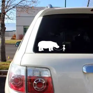 Girl Walking a Hippo Hippopotamus Vinyl Decal Sticker for Car, Truck, Van, SUV, Window, Door, Bumper (White B) Girl Walking a Hippo Hippopotamus Vinyl Decal Sticker for Car, Truck, Van, SUV, Window, Door, Bumper (White B)