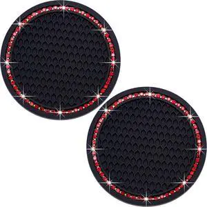 2PCS Bling Cup Holder Coaster, 2.75 Inch Auto Car Cup Holder Insert Coasters, Soft Silicone Anti-Slip Shockproof, Universal Vehicle Interior Accessories for Women Girls (Black & Red) 2PCS Bling Cup Holder Coaster, 2.75 Inch Auto Car Cup Holder Insert Coasters, Soft Silicone Anti-Slip Shockproof, Universal Vehicle Interior Accessories for Women Girls (Black & Red)
