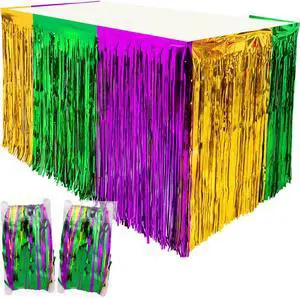2Pack Mardi Gras Fringe Table Skirt, 2.5 x 9 ft | Mardi Gras Decorations, Green Purple Gold Metallic Tinsel Foil Fringe Curtains, Birthday Table Photo Background 2Pack Mardi Gras Fringe Table Skirt, 2.5 x 9 ft | Mardi Gras Decorations, Green Purple Gold Metallic Tinsel Foil Fringe Curtains, Birthday Table Photo Background