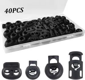 40Pcs Cord Lock, Plastic Cord Locks for Drawstrings, Black Spring Toggle Stopper with 4 Sizes, Elastic Cord Adjuster Shoelace Fastener Lock for Drawstring, Paracord, Shoelaces, Clothing and Bags 40Pcs Cord Lock, Plastic Cord Locks for Drawstrings, Black Spring Toggle Stopper with 4 Sizes, Elastic Cord Adjuster Shoelace Fastener Lock for Drawstring, Paracord, Shoelaces, Clothing and Bags