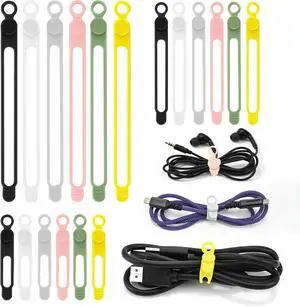 Silicone Cable Ties Reusable, 3 Sizes Cord Organizer Ties | 6 Colors Data Cable Organizer Ties, Cord Ties for Charging Cables, Wire Organizers, Electrical Cords, Computer Wires Silicone Cable Ties Reusable, 3 Sizes Cord Organizer Ties | 6 Colors Data Cable Organizer Ties, Cord Ties for Charging Cables, Wire Organizers, Electrical Cords, Computer Wires
