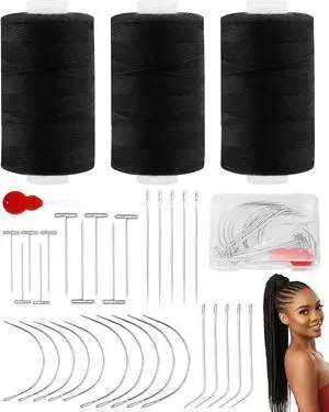 FIVEIZERO 450yd Black Sew in Hair Extension Thread and 30pcs T/C/J/I Needle | 3 Rolls Hair Thread;4-ply polyester weaving thread;Hair Weave Threads for Hair Extensions,Hand Sewing & Making Wigs DIY FIVEIZERO 450yd Black Sew in Hair Extension Thread and 30pcs T/C/J/I Needle | 3 Rolls Hair Thread;4-ply polyester weaving thread;Hair Weave Threads for Hair Extensions,Hand Sewing & Making Wigs DIY