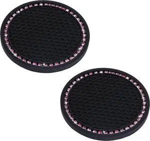 BFXM 2 PCS Bling Cup Holder Coasters for Car 2.75 inch (Pink Diamond) | Car Accessories for Women Diamond Universal Non-Slip Silicone Cup Holder Coasters, Sparkly Bling BFXM 2 PCS Bling Cup Holder Coasters for Car 2.75 inch (Pink Diamond) | Car Accessories for Women Diamond Universal Non-Slip Silicone Cup Holder Coasters, Sparkly Bling