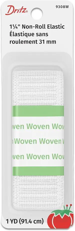 Dritz 9308W Non-Roll Woven Elastic, White, 1-1/4-Inch by 1-Yard | Roll and Twist Resistant, For Waistbands & Sewing Projects Dritz 9308W Non-Roll Woven Elastic, White, 1-1/4-Inch by 1-Yard | Roll and Twist Resistant, For Waistbands & Sewing Projects