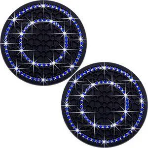 2PCS Bling Crystal Rhinestone Cup Holder Coaster, 2.75 inch Soft Silicone Anti-Slip Shockproof, Car Cup Holder Insert Coasters, Universal Car Interior Accessories for Women (Black & Blue) 2PCS Bling Crystal Rhinestone Cup Holder Coaster, 2.75 inch Soft Silicone Anti-Slip Shockproof, Car Cup Holder Insert Coasters, Universal Car Interior Accessories for Women (Black & Blue)