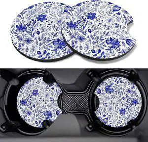 Car Cup Coasters,2 Pack Car Coaster, Blue and White Flower | 2.75inch Anti Slip and Absorbent Cars Coasters for Cup Holders,Car Accessories for Women,Cute Decor for Women Car Cup Coasters,2 Pack Car Coaster, Blue and White Flower | 2.75inch Anti Slip and Absorbent Cars Coasters for Cup Holders,Car Accessories for Women,Cute Decor for Women