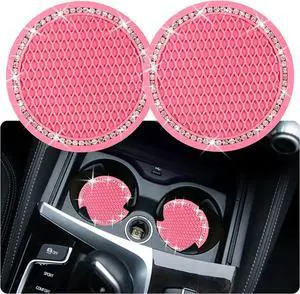 2PCS Bling Car Cup Coaster, 2.75 Inch Auto Cup Holder Insert Coasters Silicone Anti-Slip Crystal Rhinestone Drink Mat, Universal Vehicle Interior Accessories for Women Girls (Pink) 2PCS Bling Car Cup Coaster, 2.75 Inch Auto Cup Holder Insert Coasters Silicone Anti-Slip Crystal Rhinestone Drink Mat, Universal Vehicle Interior Accessories for Women Girls (Pink)