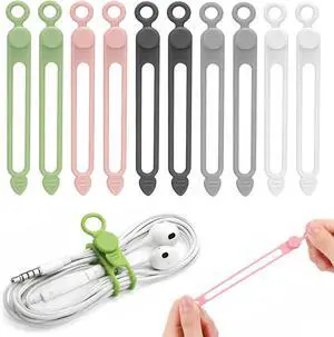 10 Pcs Silicone Cable Ties, Reusable Cord Organizer. | High Elasticity Cable Management Straps for Home Office Kitchen Appliances Cords Wires 10 Pcs Silicone Cable Ties, Reusable Cord Organizer. | High Elasticity Cable Management Straps for Home Office Kitchen Appliances Cords Wires